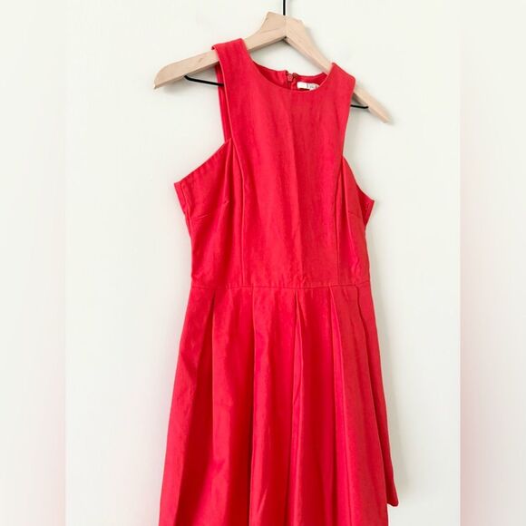 BB Dakota Sleeveless High Neck Pleated Fit & Flare Cotton Dress in Red - Size 4 - Picture 3 of 7